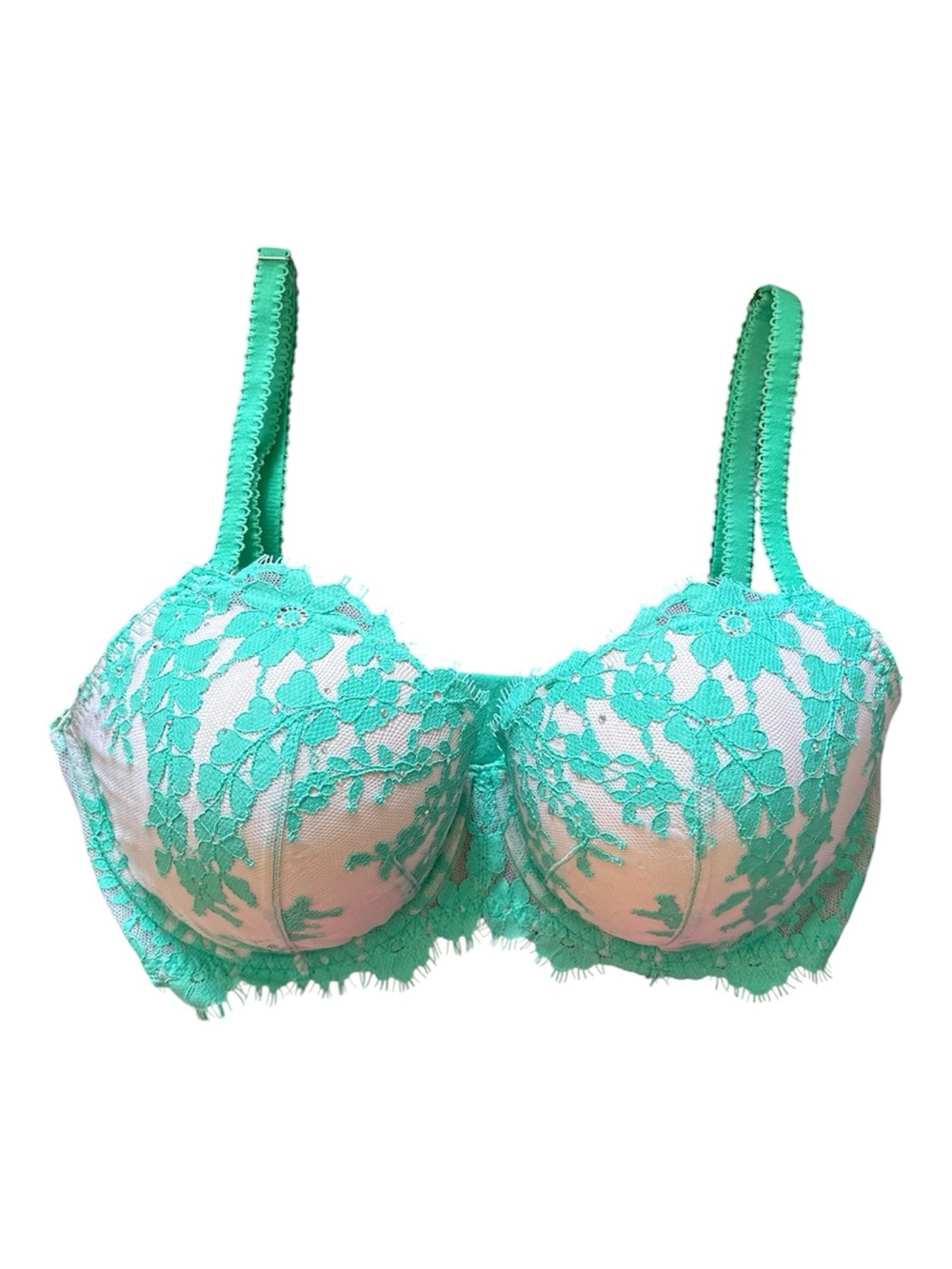 ⭐️ Victoria's Secret Dream Angels Lined Demi Teal Lace Underwire Bra- 32DDD
